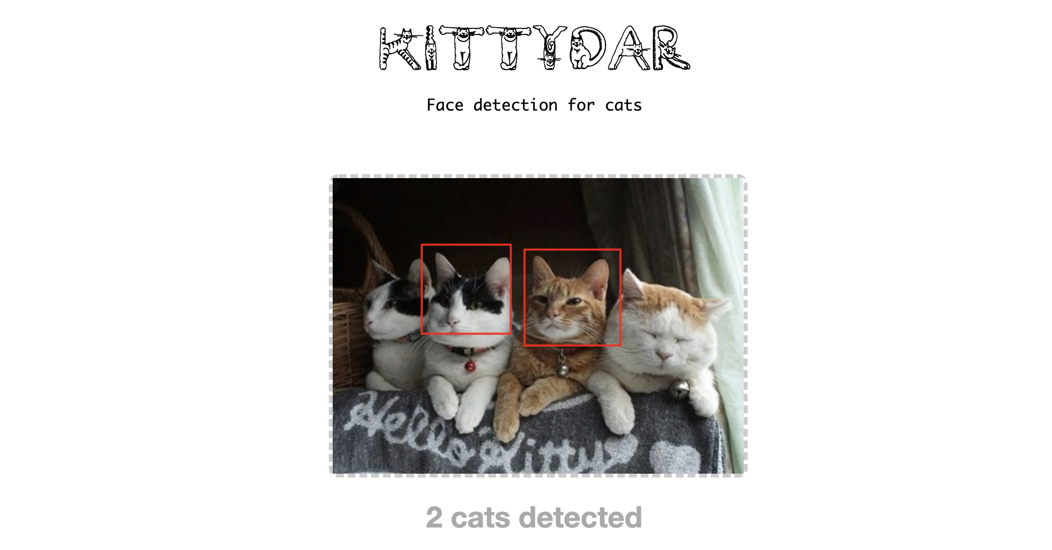 Kittydar detecting two cats in an image